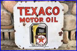 Vintage Double Sided Porcelain Texaco Motor Oil Sign Measures 30 x 30