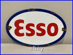 Vintage ESSO Gasoline Metal Sign Porcelain Gas Service Station Pump Motor Oil