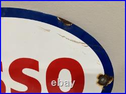 Vintage ESSO Gasoline Metal Sign Porcelain Gas Service Station Pump Motor Oil