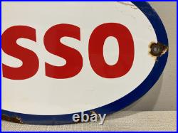Vintage ESSO Gasoline Metal Sign Porcelain Gas Service Station Pump Motor Oil