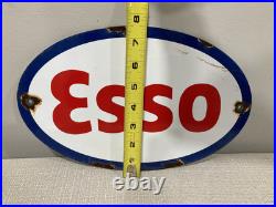 Vintage ESSO Gasoline Metal Sign Porcelain Gas Service Station Pump Motor Oil