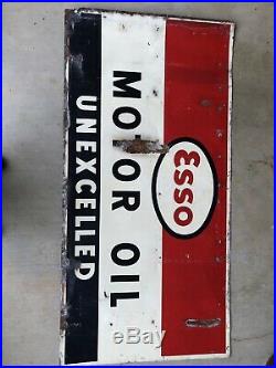 Vintage ESSO Motor Oil Unexcelled 6 X 3 Single Sided Tin Metal Sign