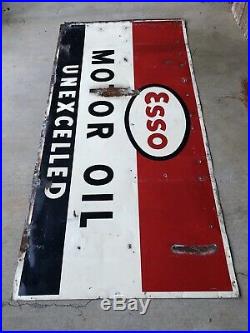 Vintage ESSO Motor Oil Unexcelled 6 X 3 Single Sided Tin Metal Sign