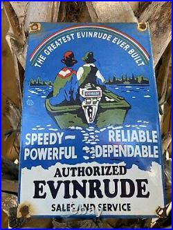 Vintage EVINRUDE Porcelain Gas Oil Sign Rare Outboard Boat Motor Marine Fuel 12