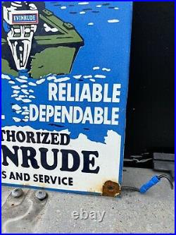 Vintage EVINRUDE Porcelain Gas Oil Sign Rare Outboard Boat Motor Marine Fuel 12