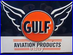 Vintage Embossed GULF Aircraft Aviation Motor Oil Sign RARE Antique Gas 9870