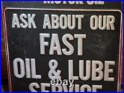 Vintage Embossed Kendall Motor Oil Sign Ask About Our Fast Oil & Lube Service