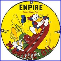 Vintage Empire Marine Motor Oil Porcelain Sign Gas Station Disney Donald Duck