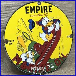 Vintage Empire Marine Motor Oil Porcelain Sign Gas Station Disney Donald Duck