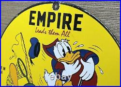 Vintage Empire Marine Motor Oil Porcelain Sign Gas Station Disney Donald Duck