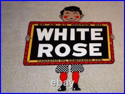 Vintage En-ar-co White Rose Motor Oil Canada Enarco Boy? Metal Gasoline Sign