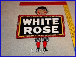 Vintage En-ar-co White Rose Motor Oil Canada Enarco Boy? Metal Gasoline Sign