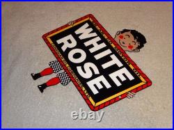 Vintage En-ar-co White Rose Motor Oil Canada Enarco Boy? Metal Gasoline Sign