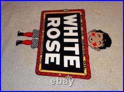 Vintage En-ar-co White Rose Motor Oil Canada Enarco Boy? Metal Gasoline Sign