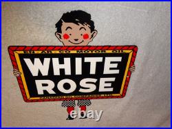 Vintage En-ar-co White Rose Motor Oil Canada Enarco Boy? Metal Gasoline Sign