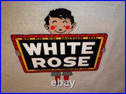 Vintage En-ar-co White Rose Motor Oil Canada Enarco Boy? Metal Gasoline Sign