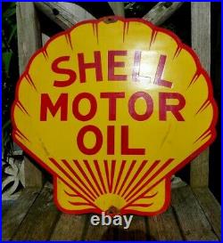 Vintage Enamel Shell Motor Oil Metal Sign Painted Poster Wall Decor 44.5 x 45.5