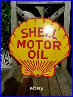 Vintage Enamel Shell Motor Oil Metal Sign Painted Poster Wall Decor 44.5 x 45.5