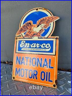 Vintage Enarco Porcelain Sign National Motor Oil Service Eagle Automotive Car