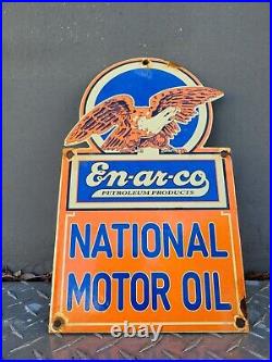Vintage Enarco Porcelain Sign National Motor Oil Service Eagle Automotive Car