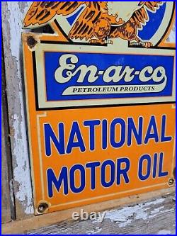 Vintage Enarco Porcelain Sign National Motor Oil Service Eagle Automotive Lube