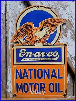 Vintage Enarco Porcelain Sign National Motor Oil Service Eagle Automotive Lube