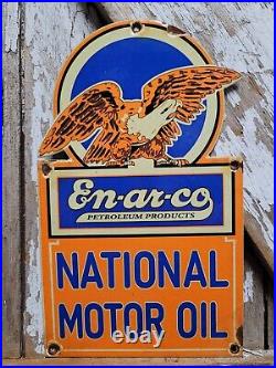 Vintage Enarco Porcelain Sign National Motor Oil Service Eagle Automotive Lube