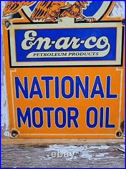 Vintage Enarco Porcelain Sign National Motor Oil Service Eagle Automotive Lube