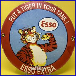 Vintage Esso Extra Gasoline Porcelain Sign Gas Station Pump Plate Motor Oil Lube