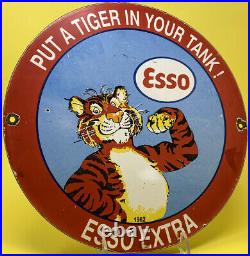 Vintage Esso Extra Gasoline Porcelain Sign Gas Station Pump Plate Motor Oil Lube
