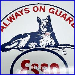 Vintage Esso Gasoline Always on Gurad German Shepard Motor Oil Porcelain Sign