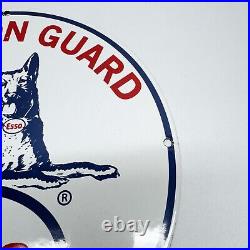 Vintage Esso Gasoline Always on Gurad German Shepard Motor Oil Porcelain Sign