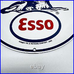 Vintage Esso Gasoline Always on Gurad German Shepard Motor Oil Porcelain Sign