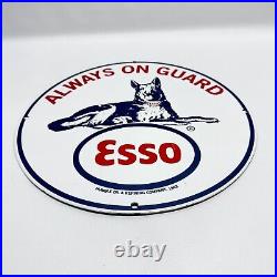 Vintage Esso Gasoline Always on Gurad German Shepard Motor Oil Porcelain Sign