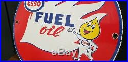 Vintage Esso Gasoline Porcelain Gas Motor Oil Service Station Pump Plate Sign