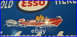 Vintage Esso Gasoline Porcelain Outboard Gas Motor Oil Service Station Pump Sign