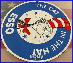 Vintage Esso Gasoline Porcelain Sign Dr. Seuss Gas Station Pump Plate Motor Oil