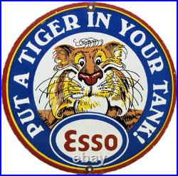 Vintage Esso Gasoline Porcelain Sign Gas Station Pump Plate Motor Oil Service