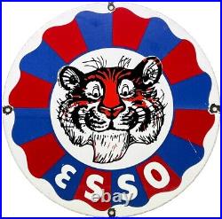 Vintage Esso Gasoline Porcelain Sign Gas Station Pump Plate Motor Oil Service