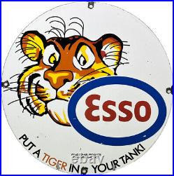 Vintage Esso Gasoline Porcelain Sign Gas Station Pump Plate Motor Oil Service