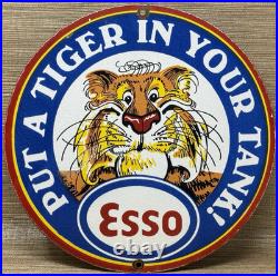 Vintage Esso Gasoline Porcelain Sign Gas Station Pump Plate Motor Oil Service