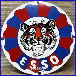 Vintage Esso Gasoline Porcelain Sign Gas Station Pump Plate Motor Oil Service