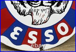 Vintage Esso Gasoline Porcelain Sign Gas Station Pump Plate Motor Oil Service