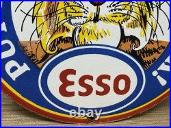 Vintage Esso Gasoline Porcelain Sign Gas Station Pump Plate Motor Oil Service