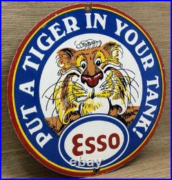 Vintage Esso Gasoline Porcelain Sign Gas Station Pump Plate Motor Oil Service