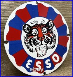 Vintage Esso Gasoline Porcelain Sign Gas Station Pump Plate Motor Oil Service