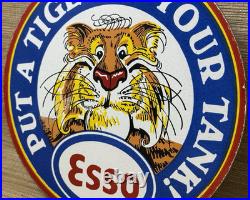 Vintage Esso Gasoline Porcelain Sign Gas Station Pump Plate Motor Oil Service