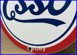 Vintage Esso Gasoline Porcelain Sign Gas Station Pump Plate Motor Oil Service Vintage Esso Gasoline Porcelain Sign Gas Station Pump Plate Motor Oil Service