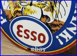 Vintage Esso Gasoline Porcelain Sign Gas Station Pump Plate Motor Oil Service