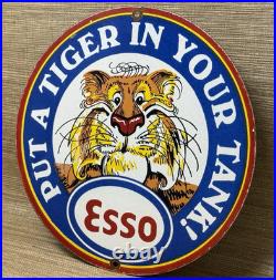 Vintage Esso Gasoline Porcelain Sign Gas Station Pump Plate Motor Oil Service